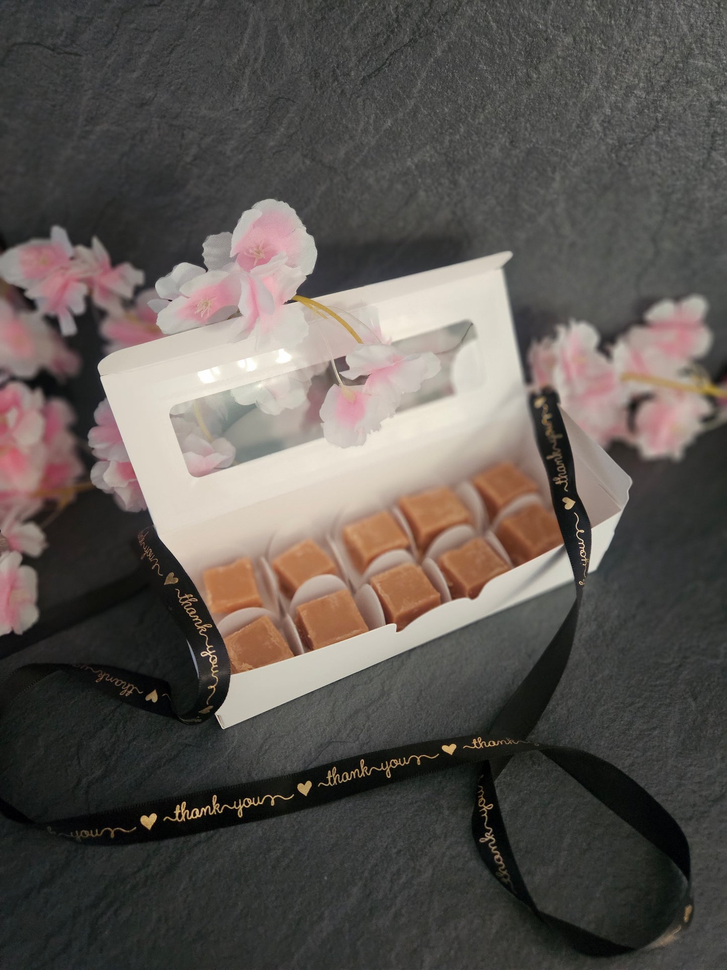 Medium 10 piece box open with floral background