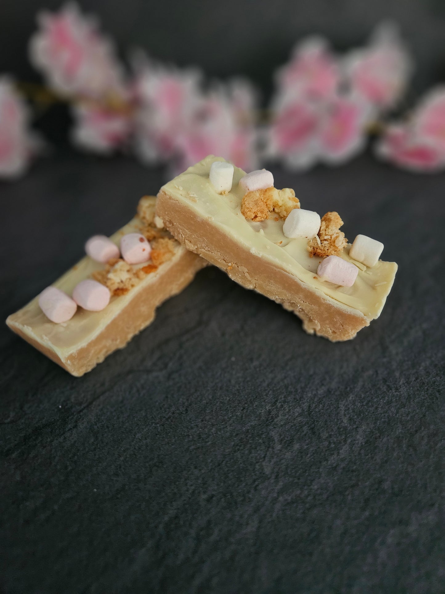 White chocolate and rocky road topped large fudge bars