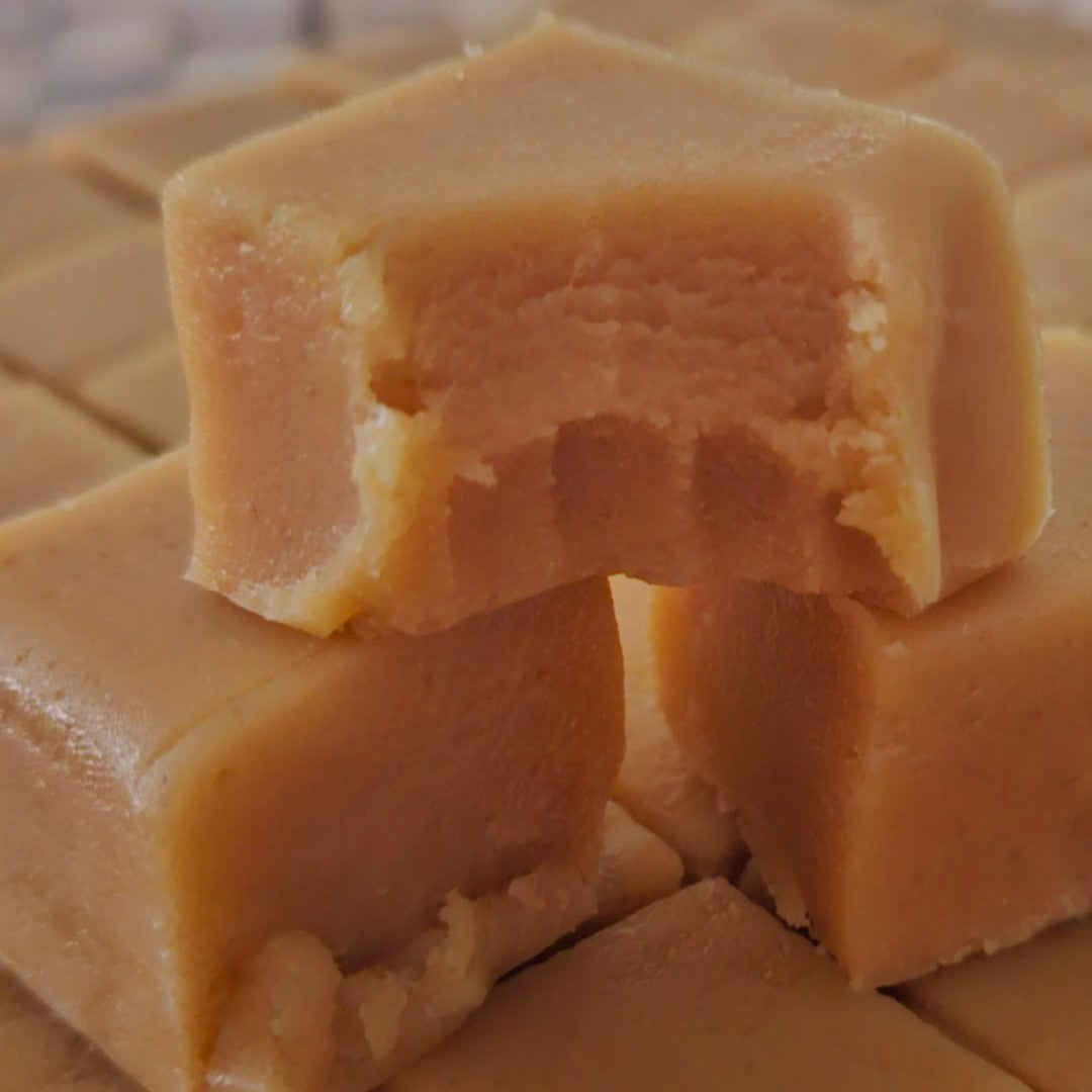 traditional fudge piece with bite taken out